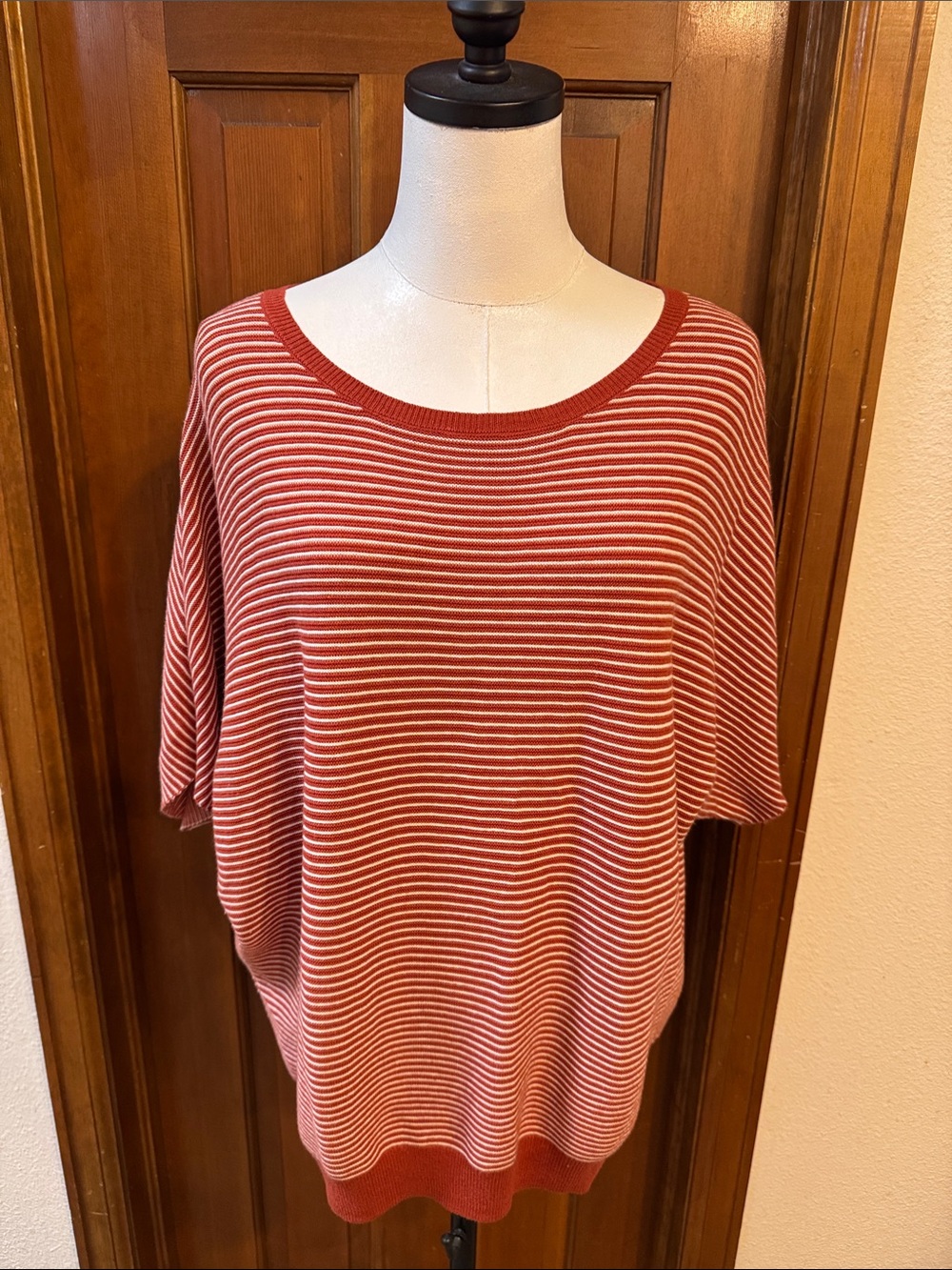 Quince Rust and White Striped Knit Pullover Size S